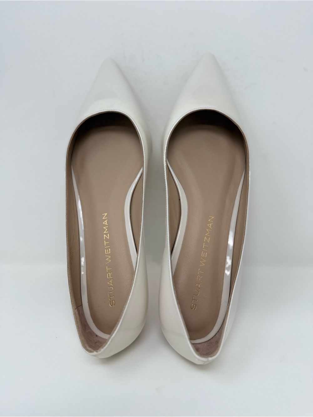 New Stuart Weitzman Emilia Pointed Toe Flat Cream Patent Sz 7.5 - Picture 15 of 16
